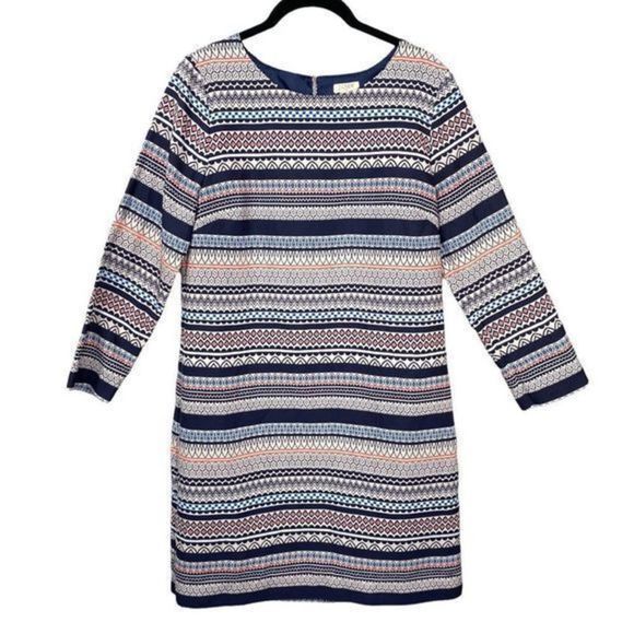 J.Crew Factory Blue and Coral Mixed Print Striped Shift Dress Sz 4 - Picture 1 of 8